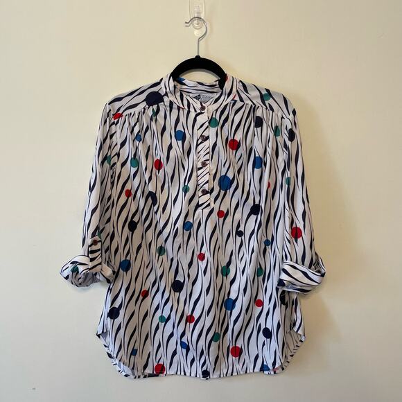 Vintage XXL black white long sleeve blouse Top Notch polyester polka dot elegant - Picture 1 of 7